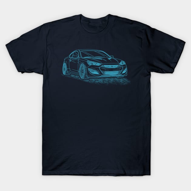 Hyundai Genesis Coupe Lineart Blueprint T-Shirt by Guyvit